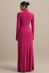 Hourglass | Hot Pink Long-Sleeve Twisted Maxi Dress With Split