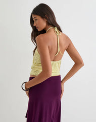 Sadara Drape Halter Top in Green Leopard