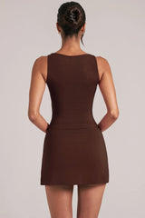 Square-Neck Top  in Chocolate Brown