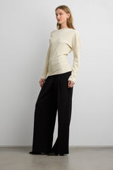 RIBBED KNIT OFF-SHOULDER DRAPED TOP