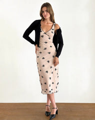 Gandira Midi Dress in Cluster Ditsy Floral Flock Nude