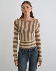 Maude Top in Stripe Taupe and Neutral