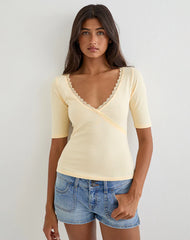Sajiwa V Neck Top in Buttermilk with Lace Trim