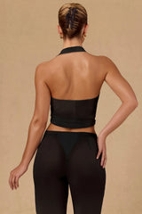 Tie-Front Halterneck Crop Top in Black