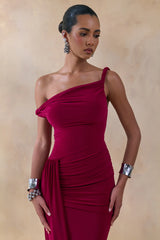 Angelique | Burgundy Twisted Asymmetric Maxi Dress