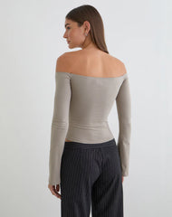 Ursuly Long Sleeve Bardot Top in Moon Rock