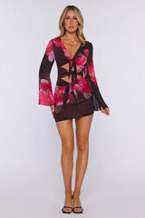 Kissed By Sun Long Sleeve Mini Dress Jardin Floral Print