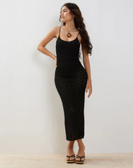 Caroline Strappy Maxi Dress in Mesh Black