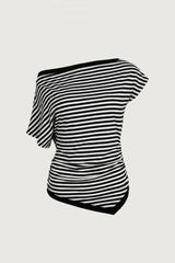 OFF SHOULDER ASYMMETRICAL STRIPE TOP