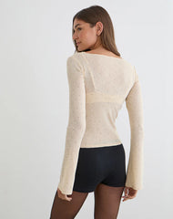 Tineko Long Sleeve Top in Polka Textured Jersey Beige