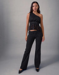 Sayong One Shoulder Top in Floral Lace Black