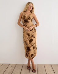 Tana Cowl Maxi Dress in Floral Devore Beige