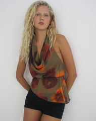Mahda Top in Chiffon Petals Script Olive