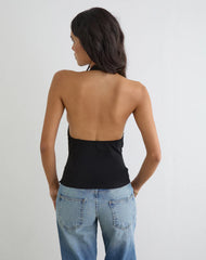 Orvio Halter Top in Black with Embroidered Sequin Trim