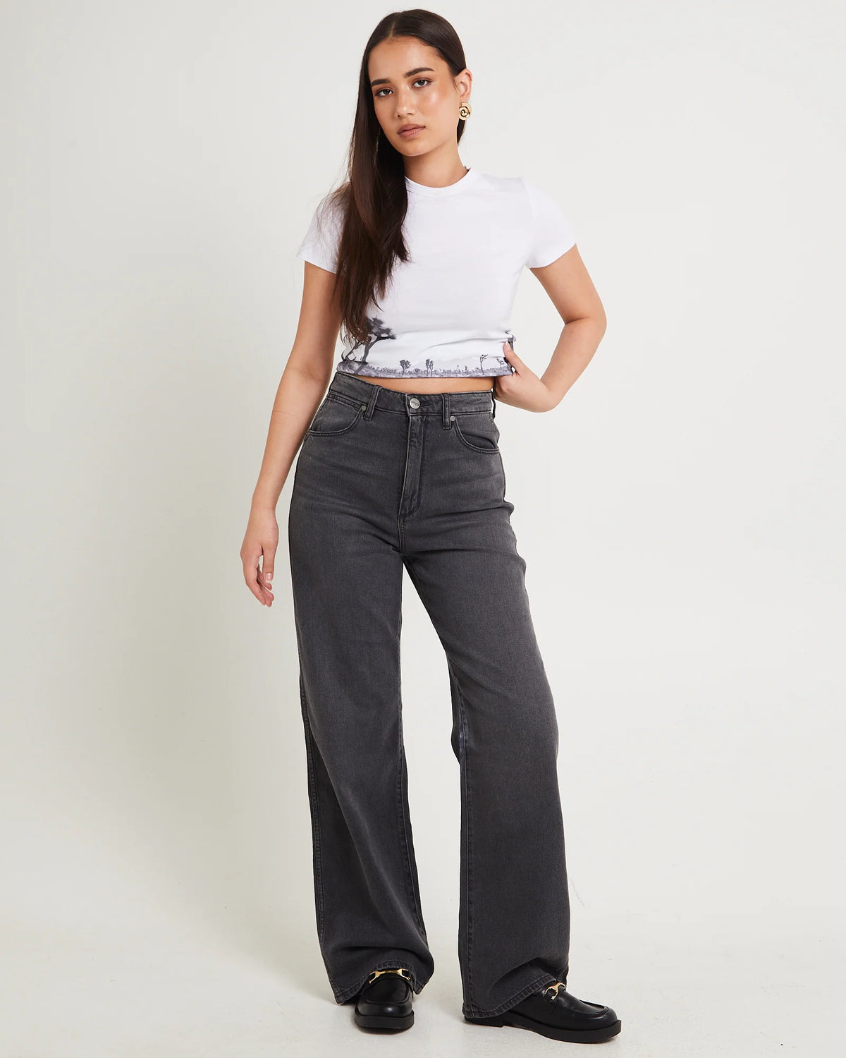 Hi Bells Flared Denim Jeans Highway Black