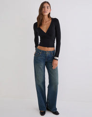 Sheon Long Sleeve Top in Rib Black