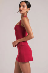 Longline Halterneck Top  in Cherry Red