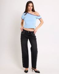 Razor Eyelet Straight Denim Jeans