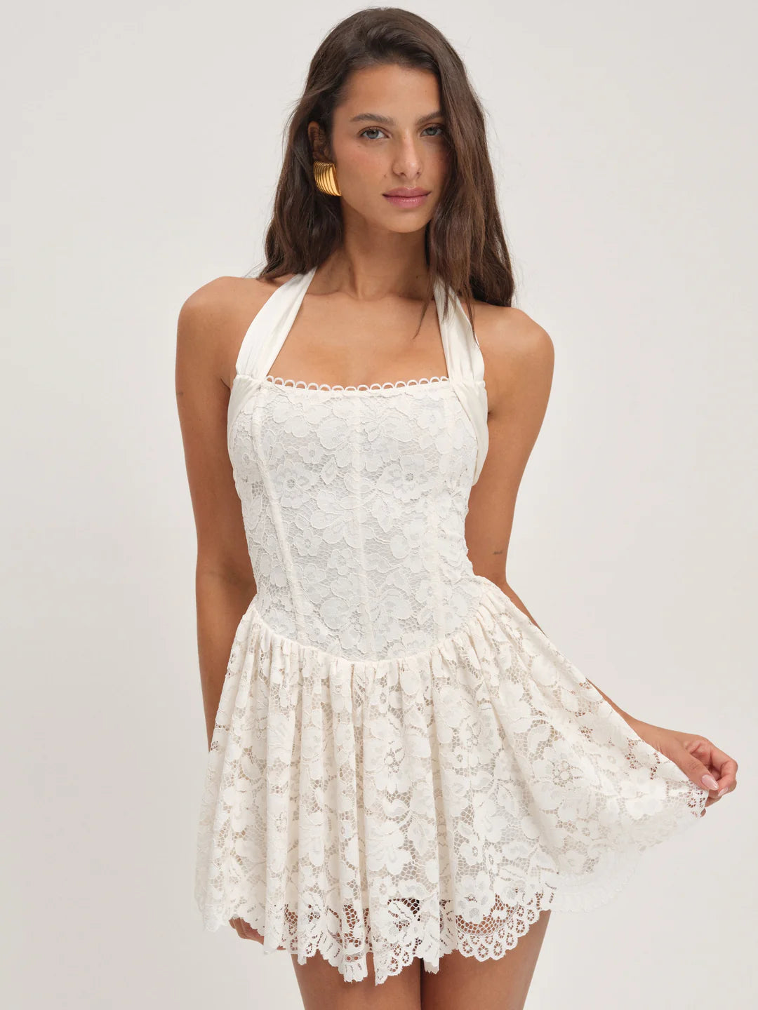 Lakeside Lace Halter Mini Dress