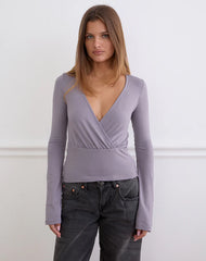 Sheon Long Sleeve Top In Rayon Jersey Grey Lavender