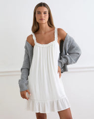 Elowen Frill Mini Dress in Crinkle Off White