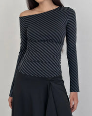 Hoang Slouch Top in Oblique Stripe Ocean Storm