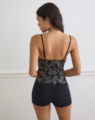 Mulya Cami Top in Floral Sequin Black