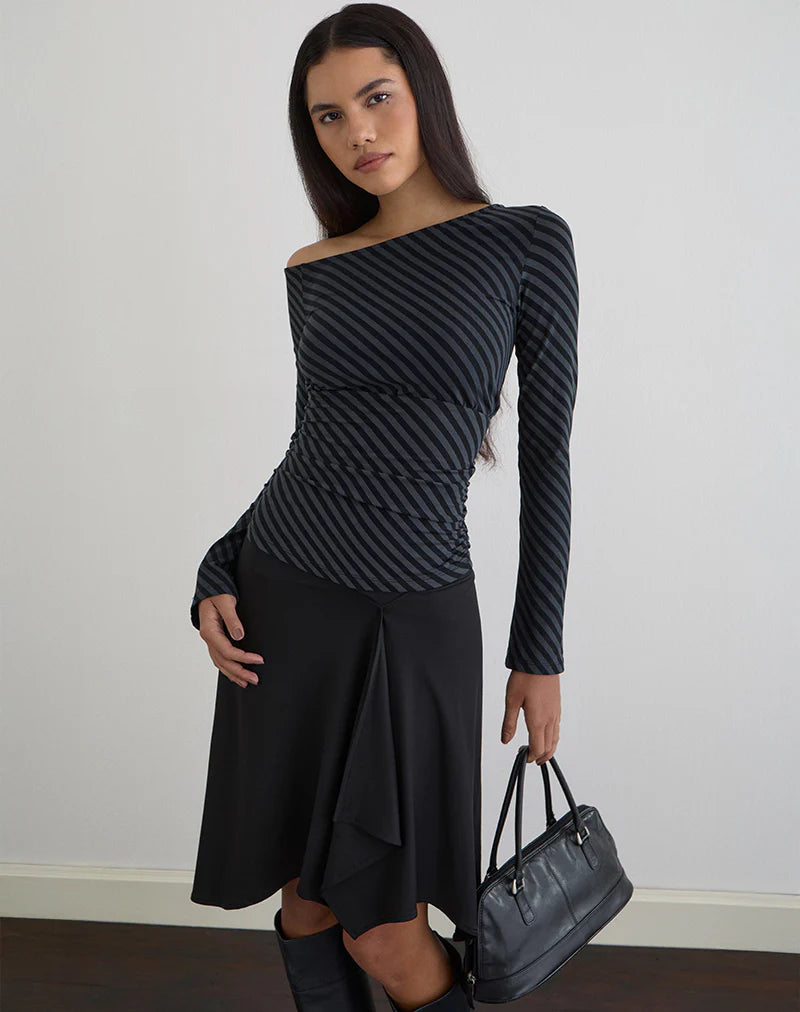 Hoang Slouch Top in Oblique Stripe Ocean Storm