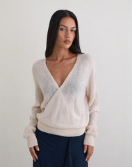 Saroya Plunge Wrap Top in Knit Ecru