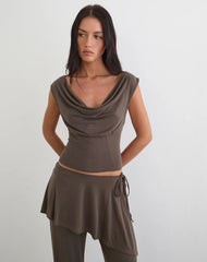 Wiyana Cowl Neck Top in Cupro Dark Brown
