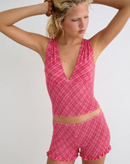 Lantia Shirred Top in Tilted Check Pink