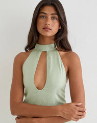 Memayu Halterneck Top in Shimmer Chiffon Olive