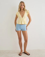 Leisma Frill Top in Jersey Lemon with Studs