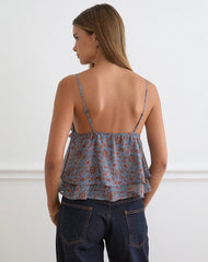 Millar Frill Top in Shadow Blossom Blue Chiffon