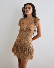 Lotri Wrap Mini Dress in Cluster Floral Brown