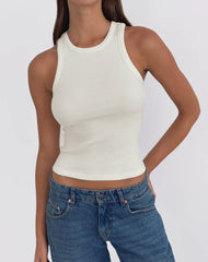 Cariter Racer Vest Top in Ribbed Off White