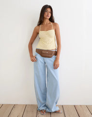 Kindos Halter Top in Butter Yellow with Micro Polka Dots