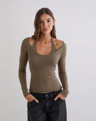 Misora Long Sleeve Top in Sheer Knit Taupe