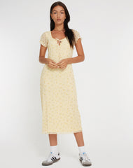 Aroha Midi Dress in Gingham Floral Yellow