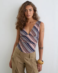 Ruoyu Plunge Top in Mixed Stripe Brown