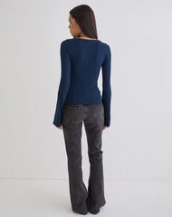 Lamae Wrap Top in Navy