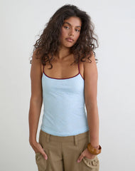 Barlyn Cami Top in Lace Turquoise with Burgundy Binding