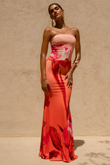 Ceremony | Pink Ombre Floral Print Bandeau Fishtail Maxi Dress