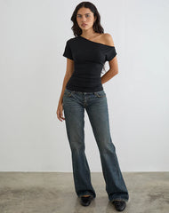 Danama One Shoulder Top in Jersey Black