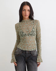 Beerus Long Sleeve Mock Neck Top in Lace Sage Green