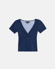 Lobos Crossover Top in Jersey Micro Polka Navy