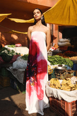 Breonna | Bright Pink Floral Placement Print Bandeau Maxi Dress