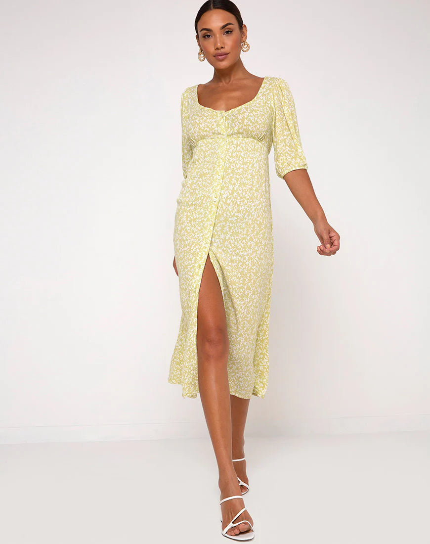 Sula Midi Dress in Crinkle Botanic Mint Foam