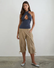 Gyomei Wrap Top in Jersey Ocean Storm with Eyelets