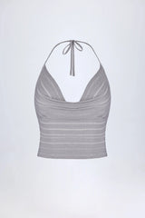 Plunge Halterneck Crop Top in Silver